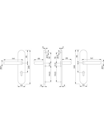 Bild HOPPE Sicherheits-Wechselgarnitur Luxembourg 513G/3359ZA/3357N/1500, Langschild oval, 15mm, ES 1, mit Zylinderabdeckung, Profilzylinder gelocht, Entfernung 92mm, Vierkant 8mm, Türstärke 67-72mm, stahlfarbig eloxiert-1