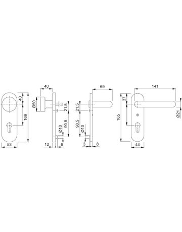 Bild HOPPE Sicherheits-Wechselgarnitur Luxembourg 513G/3359ZA/3357N/1500, Langschild oval, 15mm, ES 1, mit Zylinderabdeckung, Profilzylinder gelocht, Entfernung 92mm, Vierkant 8mm, Türstärke 67-72mm, verkehrsweiß beschichtet-1