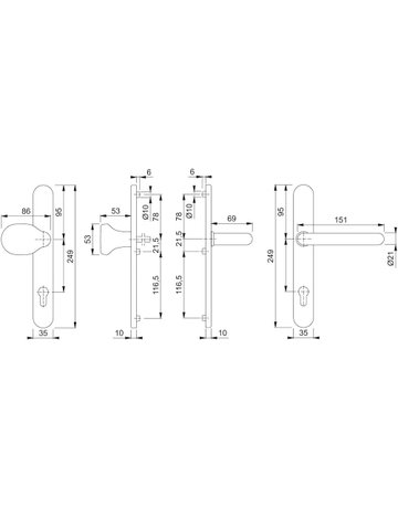 Bild HOPPE Wechselgarnitur Paris RD-E86G/3357N/138GF, Langschild, oval, Profilzylinder gelocht, Entfernung 92mm, Vierkant 9mm, Türstärke 67 - 72mm, Befestigungstechnik mit Stütznocken, grau, edelstahl matt-1