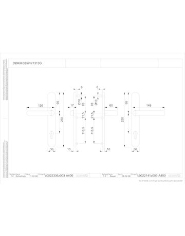 Bild HOPPE Drückergarnitur Liverpool 099KH/3357N/1313G, Langschild, oval, Profilzylinder gelocht, Entfernung 92mm, Vierkant 8mm, Türstärke 67 - 72mm, Befestigungstechnik mit Stütznocken, silber, naturfarben, eloxiert-1