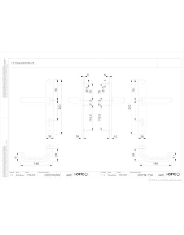 Bild HOPPE Drückergarnitur Liverpool 1313G/3357N, Langschild, oval, Profilzylinder gelocht, Entfernung 92mm, Vierkant 8mm, Türstärke 67 - 72mm, Befestigungstechnik mit Stütznocken, silber, naturfarben, eloxiert-1