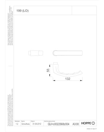 Bild Drückerlochteil Luxembourg 199 8mm,F1 eloxiert - HOPPE-1