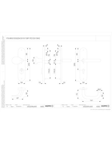 Bild HOPPE Sicherheits-Wechselgarnitur Paris FS-86G/3332ZA/3310/138F, Langschild oval, 15mm, ES 1, mit Zylinderabdeckung, Profilzylinder gelocht, Entfernung 92mm, Vierkant 9mm, Türstärke 67-72mm, naturfarben eloxiert-1