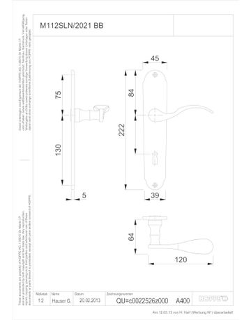 Bild HOPPE Drückergarnitur Caracas M112SLN/2021, Langschild, konisch, Buntbart gelocht, Entfernung 72mm, Vierkant 8mm, Türstärke 30 - 47mm, Befestigungstechnik ohne Stütznocken, gelb, messing poliert, DIY-1