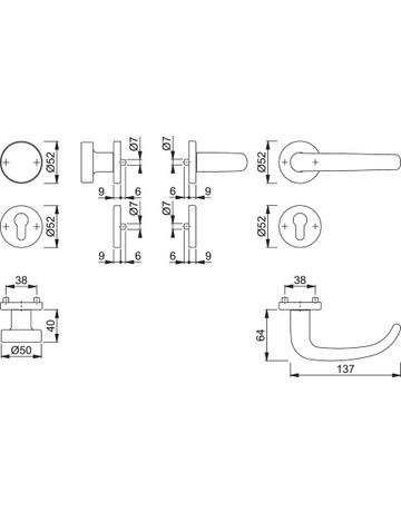 Bild HOPPE Wechselgarnitur San Francisco 58/42KV/42KVS/1301, Rosette, Profilzylinder gelocht, Vierkant 8mm, DIN Links-Rechts, TS 37 - 42mm, Befestigungstechnik mit Stütznocken, silber, naturfarben, eloxiert-1