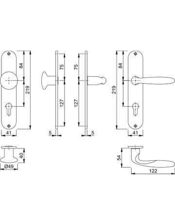 Bild HOPPE Wechselgarnitur Verona M90/302/151, Langschild, oval, Profilzylinder gelocht, Entfernung 72mm, Vierkant 8mm, Türstärke 37 - 47mm, Befestigungstechnik ohne Stütznocken, gelb, messing poliert-1
