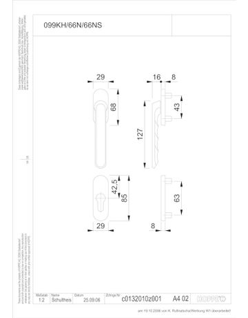 Bild Fenstertür- Halbgarnitur, Profilzylinder gelocht, Luxembourg 099KH/66N/66NS, Nockendurchmesser 10, Aluminium naturfarbig - Hoppe-1