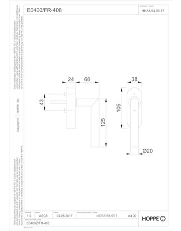 Bild Drehkipp- Fenstergriff, mit Funk-Konsole, Amsterdam E0400/FR-408, Vierkant 7, Stift vorstehend 32-42, edelstahl matt - Hoppe-1