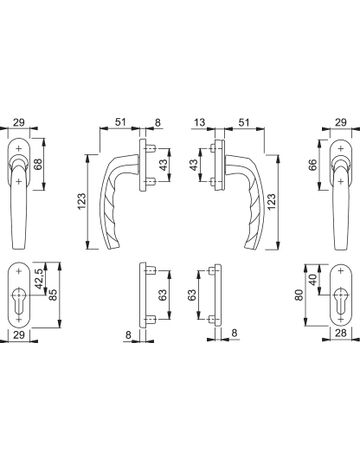 Bild Fenstertür- Griffgarnitur, Profilzylinder gelocht, Atlanta 0530/66N/U26, Türstärke min. 63, Türstärke maximal 68, Nockendurchmesser 10, Aluminium naturfarbig-1