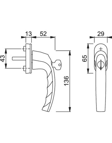 Bild Drehkipp-Fenstergriff, abschließbar, Atlanta 0530S/U26, TBT 4, DIN Links-Rechts, 7/32mm, naturfarbig - Hoppe-1