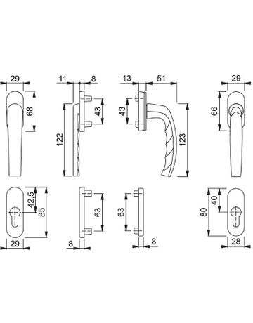 Bild Fenstertür- Griffgarnitur, Profilzylinder gelocht, Atlanta 0990KH/66N/U26, Türstärke min. 63, Türstärke maximal 68, Nockendurchmesser 10, Aluminium naturfarbig-1