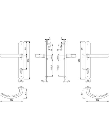 Bild HOPPE Drückergarnitur Luxembourg 1500/3357N, Langschild, oval, Profilzylinder gelocht, Entfernung 92mm, Vierkant 8mm, Türstärke 67 - 72mm, Befestigungstechnik mit Stütznocken, grau, stahlfarbig, eloxiert-0