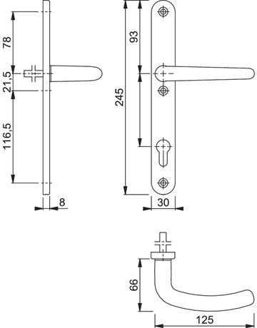 Bild HOPPE Halbgarnitur Denver E1310Z/3346SN, Langschild, oval, Profilzylinder gelocht, Entfernung 92mm, Vierkant 8mm, Befestigungstechnik ohne Stütznocken, grau, edelstahl matt-1