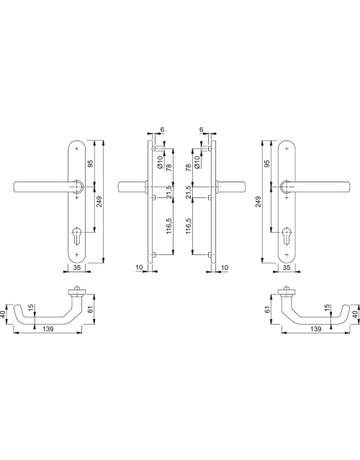 Bild HOPPE Drückergarnitur Liverpool E1313G/3357N, Langschild, oval, Profilzylinder gelocht, Entfernung 92mm, Vierkant 8mm, Türstärke 67 - 72mm, Befestigungstechnik mit Stütznocken, grau, edelstahl matt-1