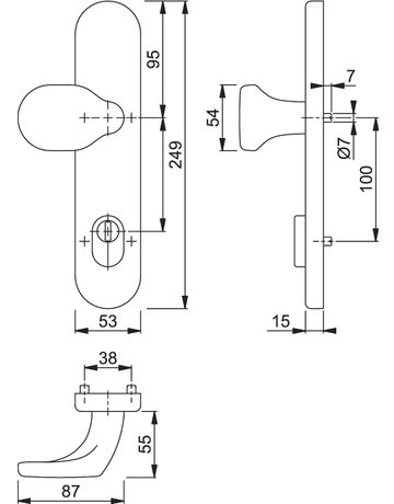 Bild HOPPE Sicherheits-Halbgarnitur E86G/3332ZA, Langschild oval, 15mm, ES 1, mit Zylinderabdeckung, Profilzylinder gelocht, Entfernung 92mm, Vierkant 10mm, Türstärke 67-72mm, edelstahl matt-1