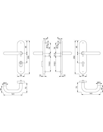 Bild HOPPE Sicherheits-Drückergarnitur Paris FS-138F/3332ZA/3310, Langschild oval, 15mm, ES 1, mit Zylinderabdeckung, Profilzylinder gelocht, Entfernung 72mm, Vierkant 9mm, Türstärke 42-47mm, naturfarben eloxiert-1