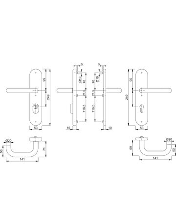 Bild HOPPE Sicherheits-Drückergarnitur Paris FS-E138F/3332ZA/3310, Langschild oval, 15mm, ES 1, mit Zylinderabdeckung, Profilzylinder gelocht, Entfernung 72mm, Vierkant 9mm, Türstärke 42-47mm, edelstahl matt-1
