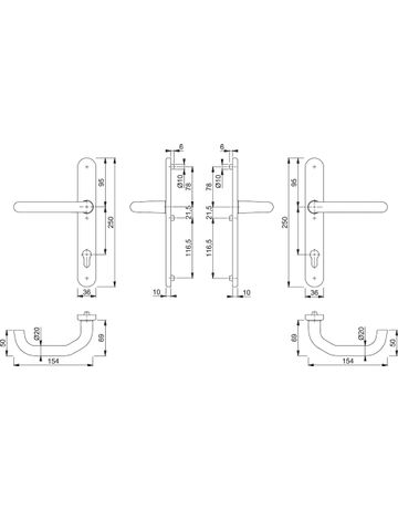 Bild HOPPE Drückergarnitur Paris RD-138GF/3357N, Langschild, oval, Profilzylinder gelocht, Entfernung 92mm, Vierkant 9mm, Türstärke 67 - 72mm, Befestigungstechnik mit Stütznocken, silber, naturfarben, eloxiert-1