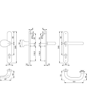 Bild HOPPE Wechselgarnitur Paris RD-E86G/3357N/138GF, Langschild, oval, Profilzylinder gelocht, Entfernung 92mm, Vierkant 9mm, Türstärke 67 - 72mm, Befestigungstechnik mit Stütznocken, grau, edelstahl matt-1