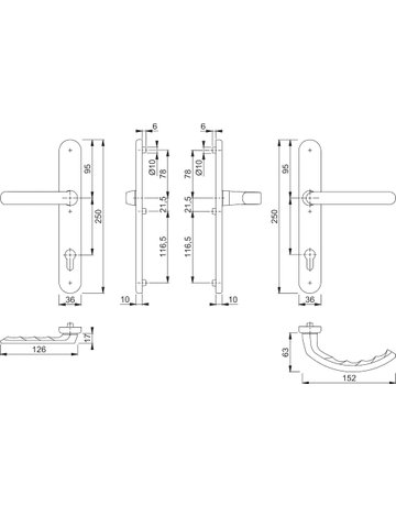 Bild HOPPE Drückergarnitur Luxembourg 099KH/3357N/1500, Langschild, oval, Profilzylinder gelocht, Entfernung 92mm, Vierkant 8mm, Türstärke 67 - 72mm, Befestigungstechnik mit Stütznocken, grau, stahlfarbig, eloxiert-1