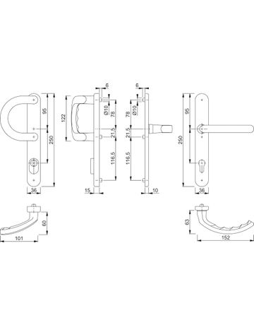 Bild HOPPE Sicherheits-Wechselgarnitur Luxembourg 513G/3359ZA/3357N/1500, Langschild oval, 15mm, ES 1, mit Zylinderabdeckung, Profilzylinder gelocht, Entfernung 92mm, Vierkant 8mm, Türstärke 67-72mm, verkehrsweiß beschichtet-1