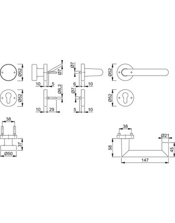 Bild HOPPE Wechselgarnitur Rotterdam FS-58/42H/42HS/1401, Rosette, Profilzylinder gelocht, Vierkant 9mm, DIN Links-Rechts, TS 45 - 65mm, Befestigungstechnik mit Stütznocken, silber, naturfarben, eloxiert-1