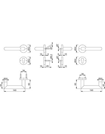 Bild HOPPE Drückergarnitur Rotterdam FS-E1401/42H/42HS, Rosette, Profilzylinder gelocht, Vierkant 9mm, DIN Links-Rechts, TS 40 - 65mm, Befestigungstechnik mit Stütznocken, grau, edelstahl matt-1