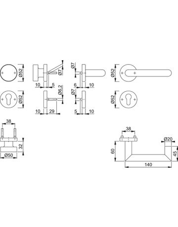 Bild HOPPE Wechselgarnitur Rotterdam FS-E58/42H/42HS/1401, Rosette, Profilzylinder gelocht, Vierkant 9mm, DIN Links-Rechts, TS 40 - 65mm, Befestigungstechnik mit Stütznocken, grau, edelstahl matt-1