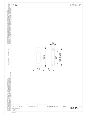 Bild Muschelgriff 422 105x35,offen,F31-1 - HOPPE-1