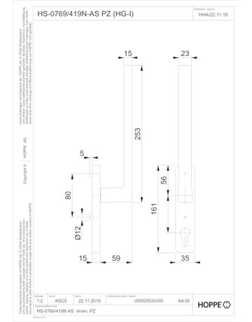 Bild HS-Grt.,PZ,schwarz matt Austin HS-0769/419N-AS innen - HOPPE-1