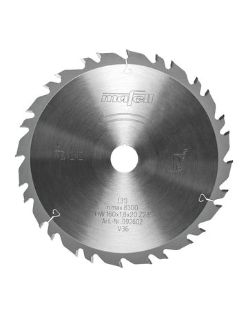 Bild Sägeblatt-HW, 160 x 1,2/1,8 x 20mm, Z28- 4, 3WZ/FZ, für univers. Einsatz in Holz - Mafell-0