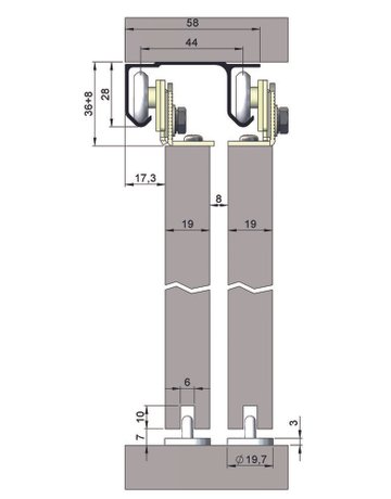 Bild Schiebetürbeschlag verzinkt komplett Garnitur (=1 Türe) 29 K - HELM-2