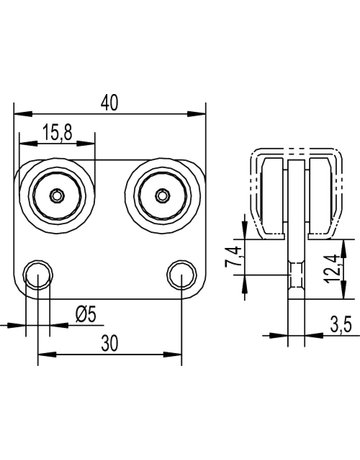 Bild Vorhangrolle,für Profil-Nr.13 19 V,Rollen Ø15,8mm,Tragl.2,5kg,KF schwarz - HELM-1
