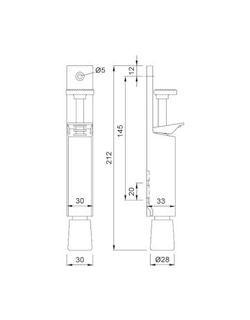 Bild OT-Türfeststeller, mit Tretbolzen, Hub 30mm, 1033, silberfarbig eloxiert-1