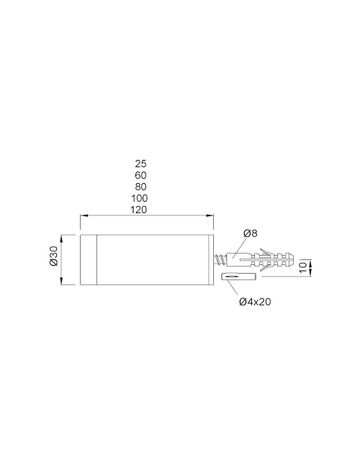 Bild Wandpuffer, mit einseitigem Gummipuffer, 2068, Ø 30mm, L 25mm, silberfarbig-1