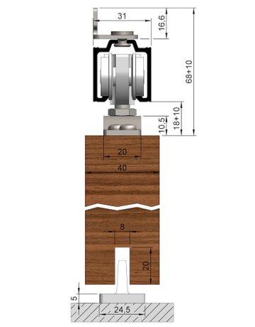 Bild Schiebetürbeschlag,ohne Laufschiene 73, einflügelig für Holz, bis 80 kg - HELM-2