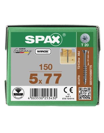 Spax Universalschraube Tellerkopf 5x77mm,Teilgw,Innensechsrund T20,WIROX