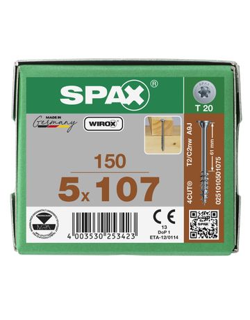 Spax Universalschraube Tellerkopf 5x107mm,Teilgw,Innensechsrund T20,WIROX