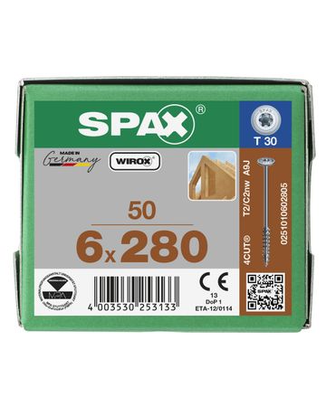 Spax Holzschraube Hi.FORCE Tellerkopf 6x280mm,Teilgw,Innensechsrund T30,WIROX