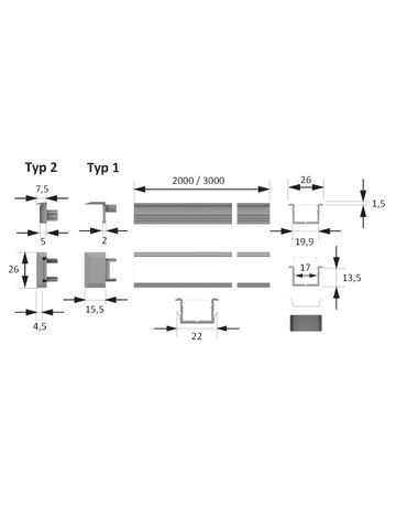 Bild LED ChannelLine B Profil, opal L=3000, Alu-und Abdeckprofil-1