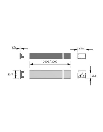 Bild LED ChannelLine D2 Profil, opal L=2000, Alu- und Abdeckprofil-1