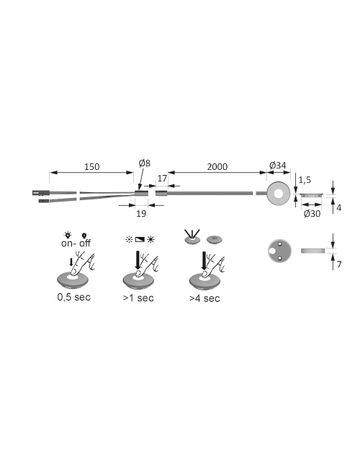 Bild LED Touch Sensordimmer/-schalter 12V, maximal 36W, 2m LTG, M1-1