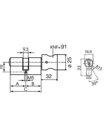 Bild Profil-Knaufzylinder P034 K407 KNF91 Mmvohne Schl. L=S 30/K 40 mm Servicezylinder - Ikon-1