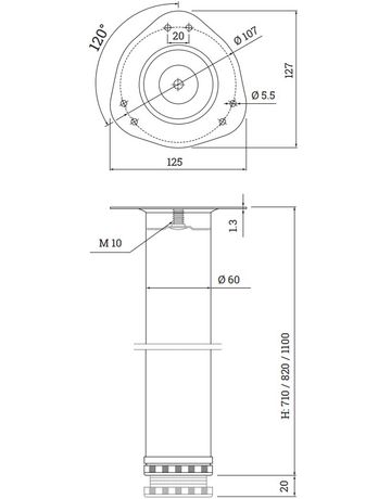 Bild Tischbein Stück Ø 60 x 870 mm chrom poliert, Befestigung -Platte 1,5 mm - Topform-2