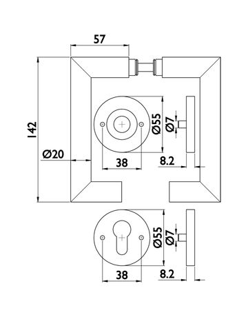 Bild Panik-Drückerrosettengrt. PZ Merkur 9mm Edelstahl mit TS 45-58 mm-1