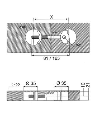 Bild Arbeitsplattenverbinder M6 65 mm Stahl verzinkt-1