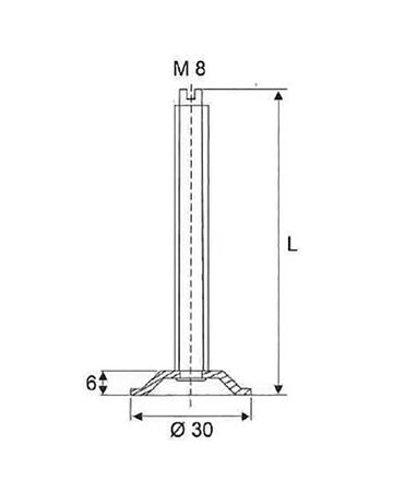 Bild Verstellschraube mit Fuß Ø 30 mm M8 x 100 mm mit Plastikkappe transparent-1