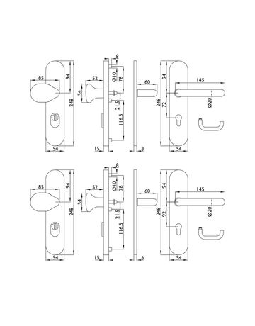 Bild Schutz-Wechsel-Langschild-Garnitur ZA Titania PZ 72/8 mm Edelstahl TS 35-55 mm-1