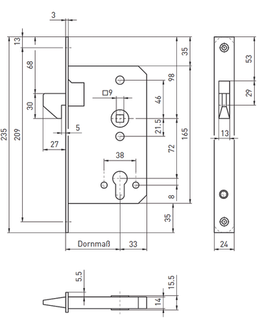 Bild BMH Schiebetürschloss schwer 1004-PZW/55 Hakenfalle, 9 mm, mit S 40 24K Niro-1