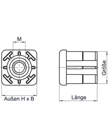 Bild Gewindestopfen für Vierkantrohr 30 x 30 mm mit Gewindebuchse M10-1